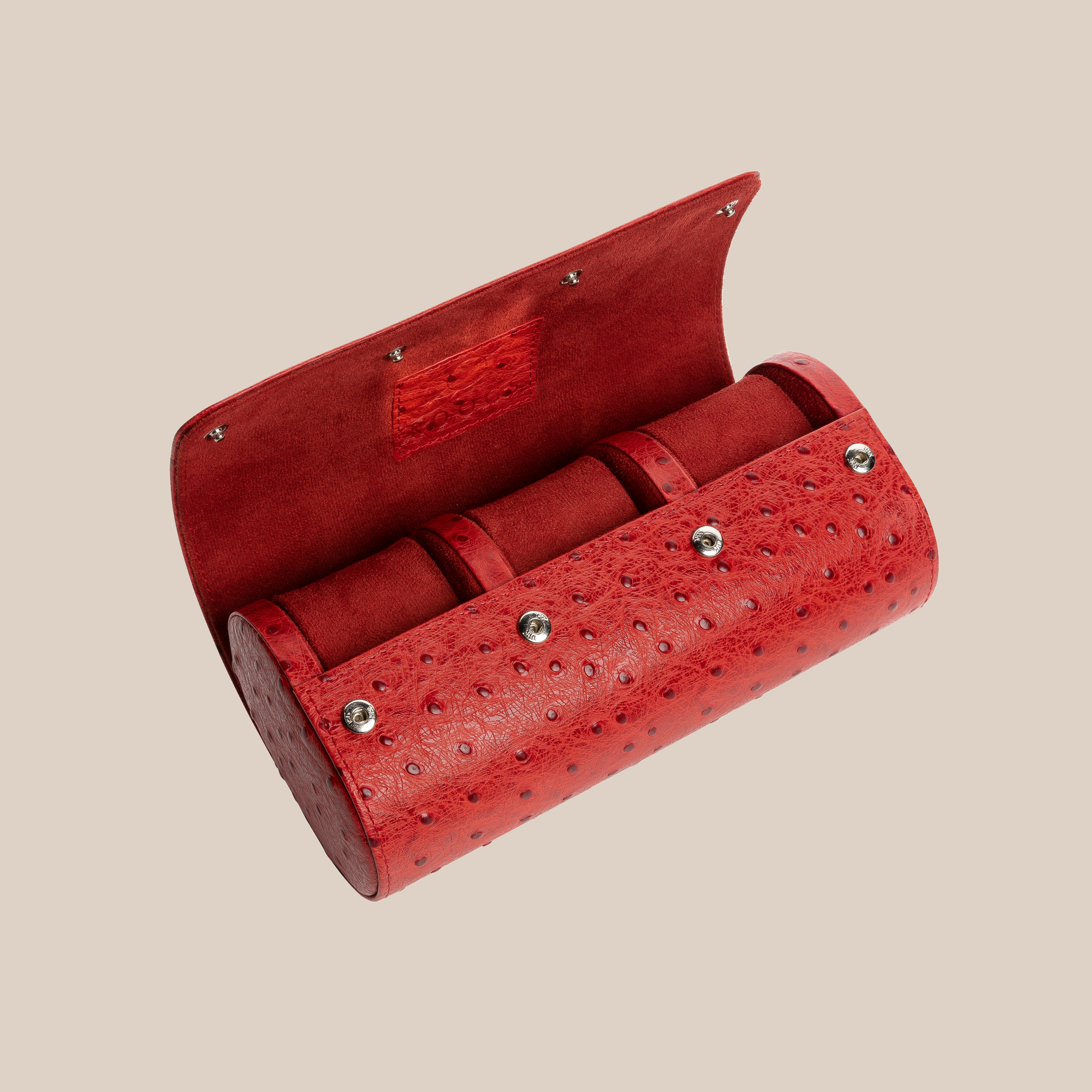 TC3 Watch Roll (Red Ostrich) - 3 Watches