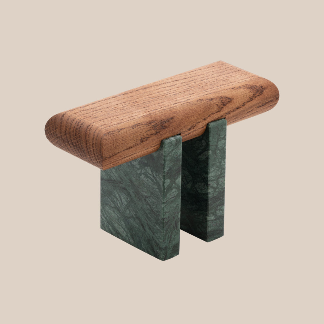 Basel Uhrenständer - Mahagoni / Verde Marmor