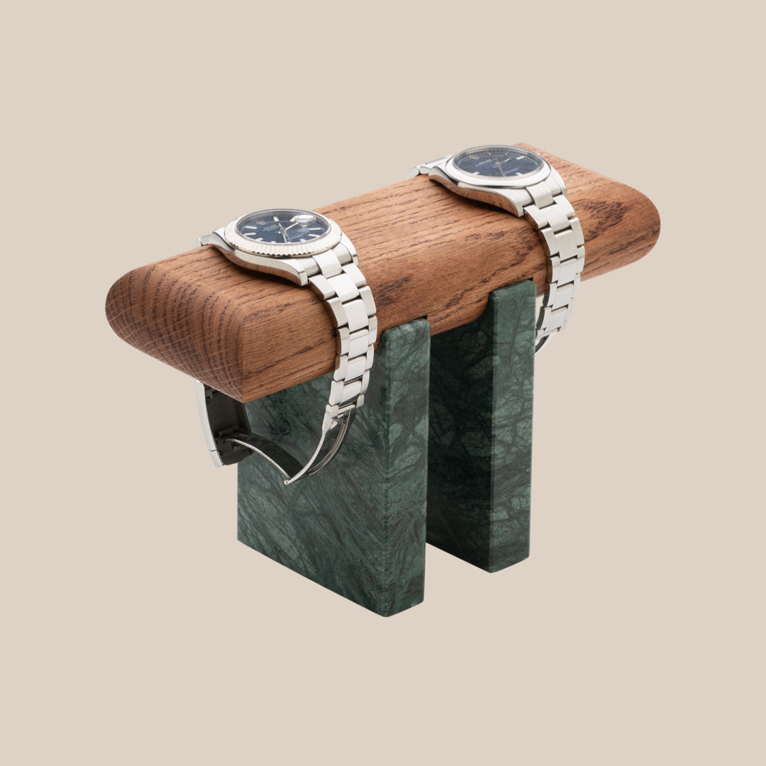 Basel Uhrenständer - Mahagoni / Verde Marmor