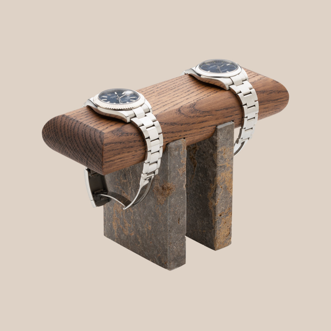 Basel Watch Stand - Palisander / Muschelkalk Kalkstein