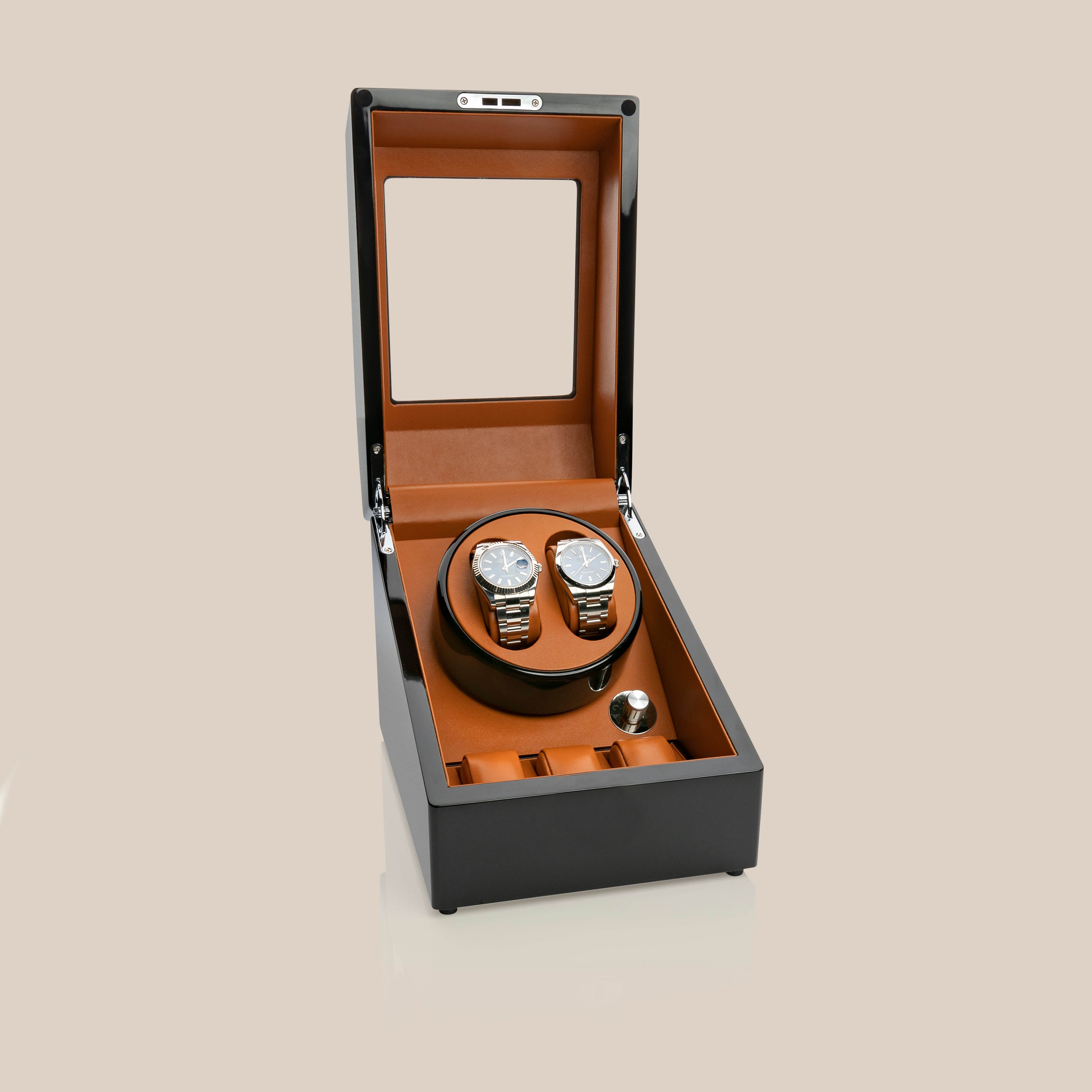 WW13 Watch Winder (Black/Brown) - 2 Watches