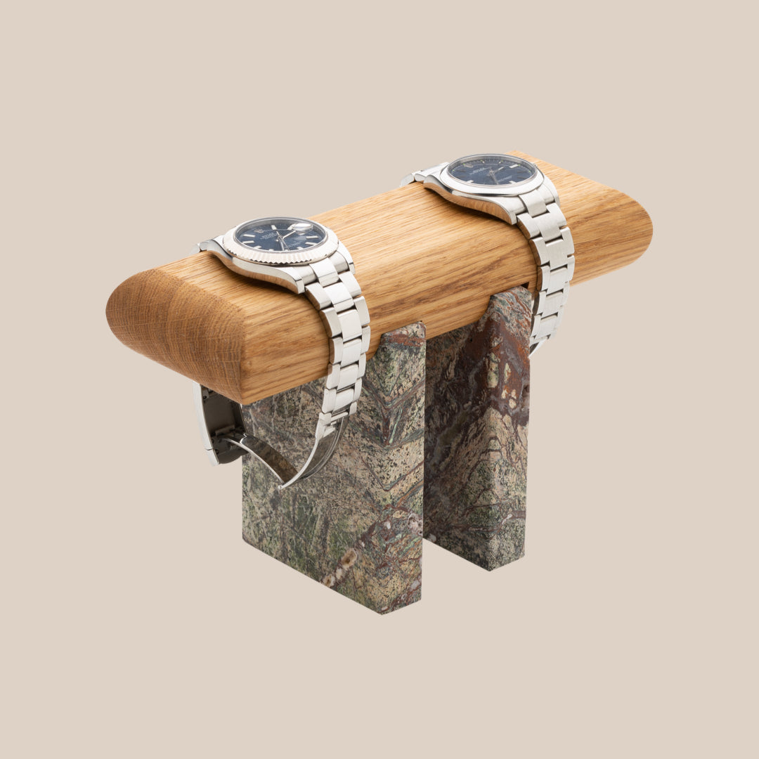 Basel Watch Stand - Transparent / Forest Marble