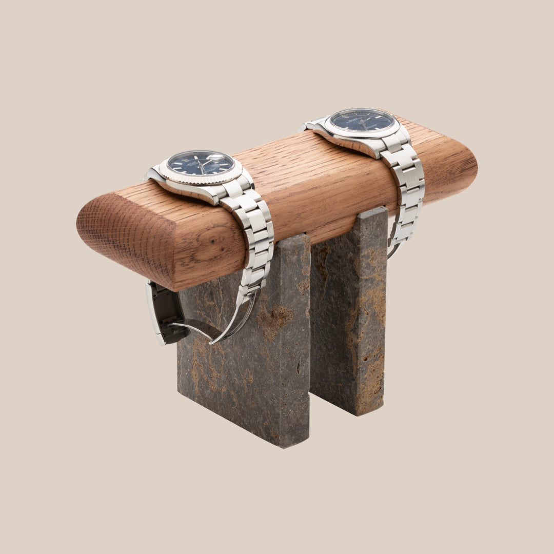 Basel Watch Stand - Mahogany / Muschelkalk Limestone